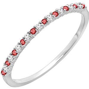 10K White Gold Dainty Ruby & White Diamond Ring